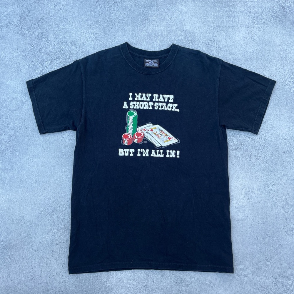 Vintage 1990s Short Stack Las Vegas Poker Cards Gambling Black Cotton T-Shirt